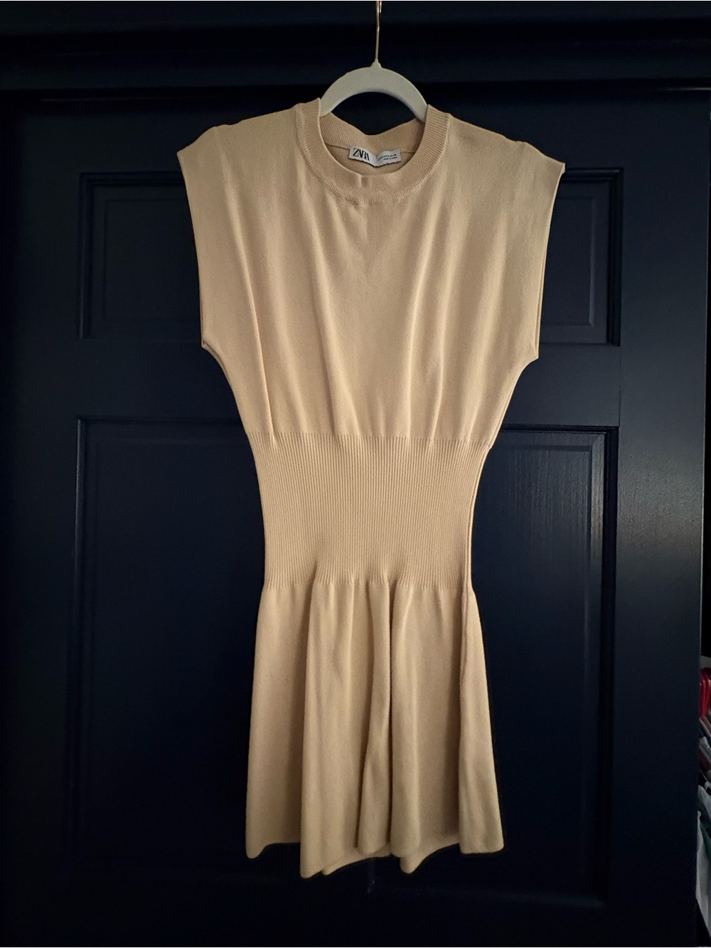 Zara Beige Ribbed Waist Mini Dress